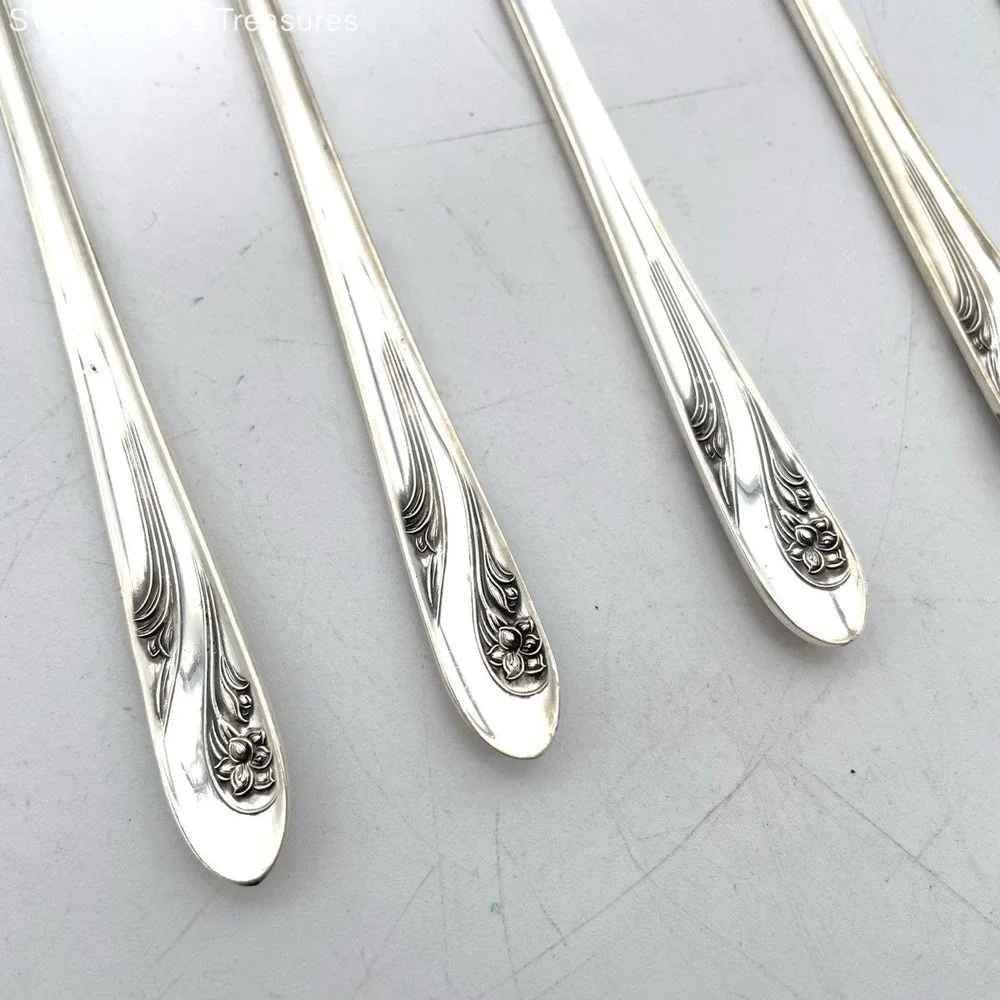 Vintage Holmes & Edwards IS Silverplate Teaspoons Floral Pattern w/ Original Box